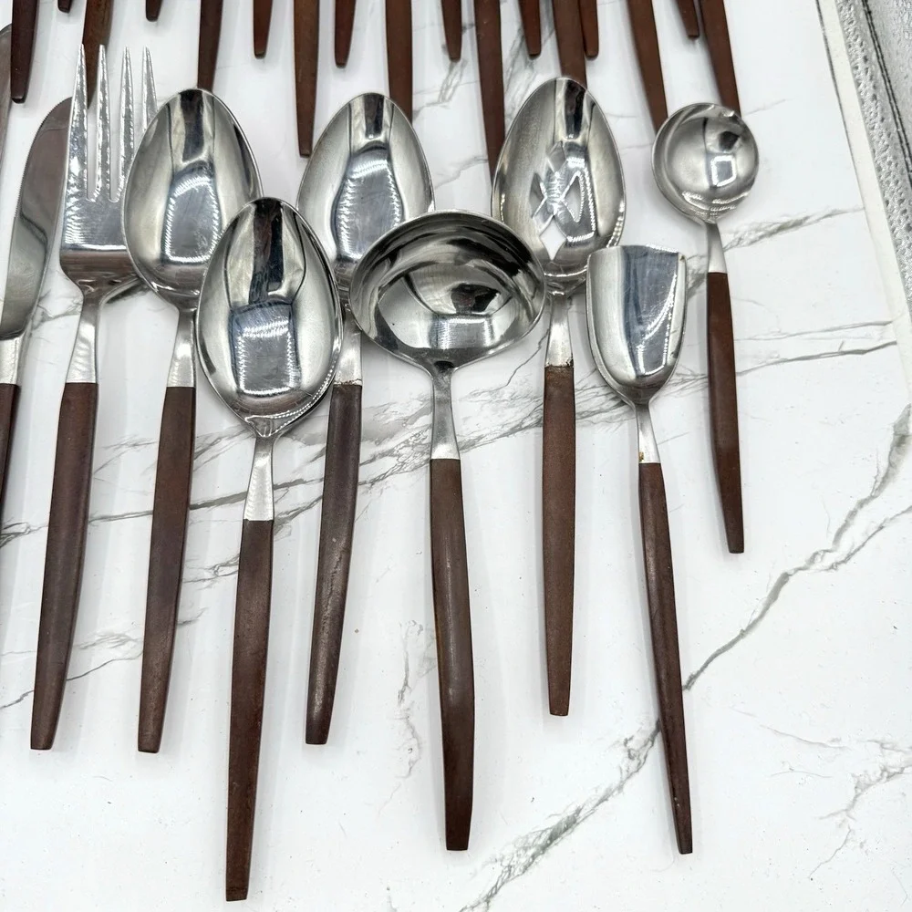 Vintage 50pc Ekco Eterna Canoe Muffin MCM Flatware Set Stainless Japan MCM